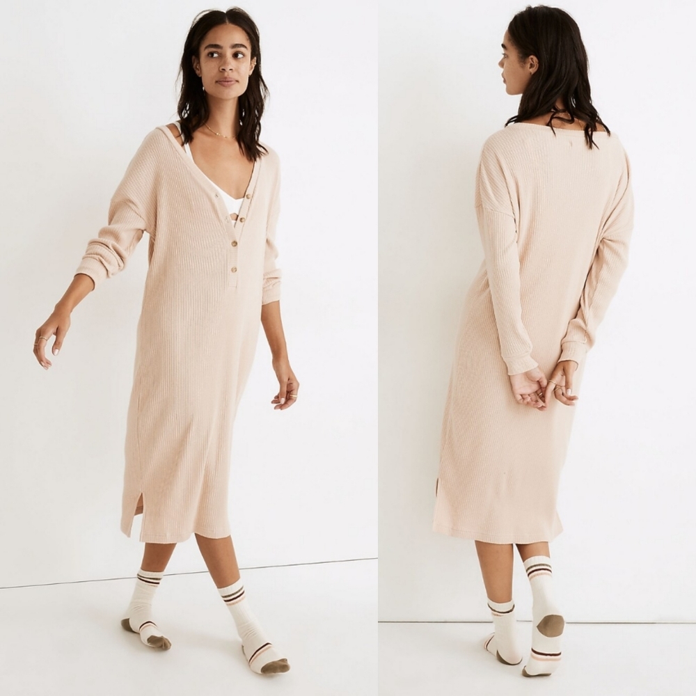 Madewell Ribbed Knit Henley Maxi Pajama Dress